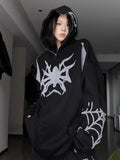 Embroidery Punk Spider Zip Up Hoodie-Outfit