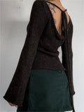 lace up knit top with trumpet