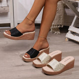 Head Print Thick-Bottomed Pine Cake Pedaled Roman Shoes Women 2025 Summer New Large-Size Wearing Cold