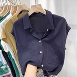 Short-Sleeved Shirt Women's Summer Thin Design Sense Of New Leisure Loose Collar Cover Gas Blouse
