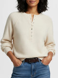 Women's Autumn And Winter Casual Round-Neck Sweater Henry Shirt Button Knitted