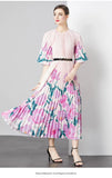 Exquisite Dress Women 2025 New Lazy Wind Collar Mid-Sleeves To Close The Waist Temperament 100-Fold Printing
