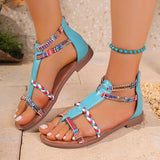 Sandals Women 2025 Spring And Summer New Round Head Flat With Bohemian National
