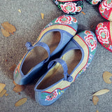 Zingj Not Include Shoe Box Canvas Buckle Ethnic Mother Shoes Old Lady Flowers Soft Sole Flat Embroidered Women's Cloth Shoes