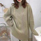 Zingj High Collar Solid Color Design Sense Head Loose Pit Jacket Women's Long Sleeve Sweater Autumn Winter New Bottom Sweater-Outfit