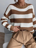 Autumn And Winter New Personality Hit Color Knitted Shirt Color Stripe Loose