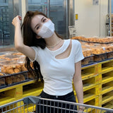 Zingj New 20 Summer 2024 Pure Desire Design Sense Hollow Slim Short Bottom Shirt Short-Sleeved T Shirt Women's