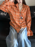 Zingj New Fall 2024 Vintage White Orange Plaid Shirt Coat For Men And