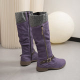 Mouth Coarse And Side Zipper High-Sleeping Women Belt Buckle Rivet Low And Knight Boots
