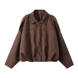 And Autumn New Women's Velvet Texture Collar Pilot Long Sleeve Short Jacket