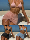 2024 New Sexy Drawstring Strap Flashing Splint Diamond Chain Three-Piece Swimsuit