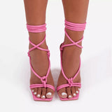 Zingj Summer Plus Size Sandals Women's Head Solid Color Ankle Ring Strap Sexy Fashion High