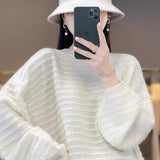 Women's Round Collar Full Body Hook Line Showing Thin Thick Sweater Loose Leisure Autumn And Winter New Knitted Shirt Comfortable
