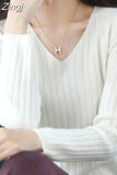 Women Sweater Long Sleeve Top Knitted Pullover V-Neck Fashion Sweater Woman Winter 2023 Basic Female Clothing Soild OL