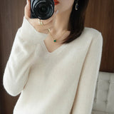 Zingj The 2023 Fall / Winter New Women's Knit Sweater Pullover Women's V-Neck Bottom Plush Sweater-Outfit