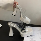 Heels New Nightclub Sexy Waterproof Table Thick Bottom Transparent Square Fashion Model Show Cool Drag