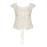 Small Fragrant Pure Girl Bubble Sleeve Strapped With Wood Ear Age Reduction Netcloak Umbilly Short-Sleeved