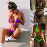 Zingj Hot Style Women's Split Swimsuit New Pure Color Bikini Hot Selling Splicing Hanging Neck Bikini