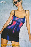 Print Sleeveless Slip Patchwork Sexy Bodycon Mini Dress 2023 Autumn Women New Casual Party Club Outfit Y2K