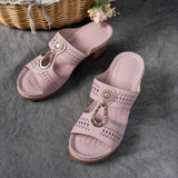 Summer New Large Flat Slope And Hollow Water Drill Women's Shoes High Heel Thick And Cool Slippers