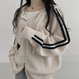 Vintage Striped Sleeve Hooded Zip Up CardiganOutfit