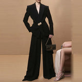 Star Fashion New Folding Collar Blazer Jacket + Straight Trousers Set Two-Piece