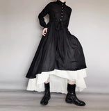 Wind Retro Two-piece Spring Autumn Yohji Yamamoto Distressed Raw Edge Fluffy Mid-length Dress Thin Female Y2K-Outfit