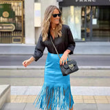 Zingj Street Trend Wind 22 Autumn And Winter Style Tassel Splicing Leather Skirt