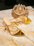 Women's High-Heeled Sandals Gold Fashion High Heels Women's Shoes Fine High Heel Tip Decoration Simple High Heel