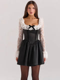 Black Lace Flare Long Sleeve Mini Dress- Outfit