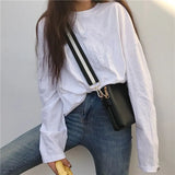 Sleeve T-shirts Women Spring Solid Long-style Loose Simple Ins All-match Casual Girls Tops Trendy Stylish Ulzzang Daily