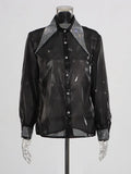 Temperament Commuting Blouse 2025 Autumn New Collar Collar Drilled Single Buckle Repair Slim Thin Shirt Female