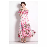 Summer Super Fairy New Lotus Leaf Side Print Two Long Dress High Waist Thin Swing Dress