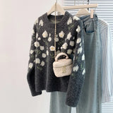 Autumn And Winter Heavy Industry Flowers Women Knitted Cardigan Fashion Women Sweet Sweater Women Coat