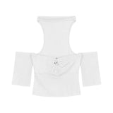 Shoulder Hanging Neck T-Shirt Women's Design Sense Of Niche Summer Pure-Hearted Hot Girl Sexy Short Black