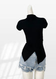 Zingj Temperament Korean Version Slim Slim Black Half High Collar Sleeveless Jacket Female Design Sense Careful Machine Hollow