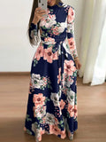 Women Summer Long Dress 2023 Casual Long Sleeve Boho Floral Print Maxi Dress Turtleneck Bandage Elegant Party Dresses