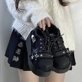 Zingj Feng Subculture Y2K Gothic Platform Denim JK Shoes Spring And Autumn Round Head Women's Platform