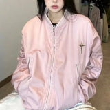 Zingj Vintage Multi-Zipper Work Jacket Female Popular Logo Loose Harajuku Style Baseball Uniform Versatile