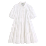 New Lapel Button Solid Color Wide Pendulum Cotton Dress