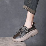 Layer Cowhed Thick Sole Casual Single Shoe Women 2025 Spring New Soft Bottom Round Head Tie Comfortable Women