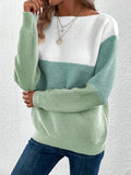 And Winter Round Collar Splicing A Hundred Striped Sweater Women Lazy Wind Top Loose Large-Size Knitted