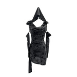 Shooting Wasteland Wind Makes Old Hole-Breaking Fabric Collared Hooded And Hip Dress With Cuff Cover Dress
