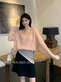 Xixi 2025 Autumn New White Standard Loose Long-Sleeved V-Neck Knitted Shirt Ma Hai Wool Women