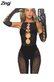 Women Autumn 2023 New Y2K Diamonds Decoration Sexy&Club Black Slightly Transparent Elastic Skinny Chest Hollow