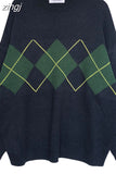 Knitted Sweater Women Oversized Argyle Sweaters Fashion Clothes Famale Long Sleeve Korean Crop Top Women Ropa De