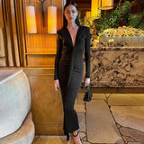 Pleated Tassel Long Sleeve Maxi Dress- Outfit