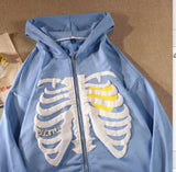 Batch Hoodie Jersey Bone Dark Y2k Zipper Plus Velvet