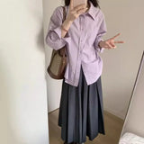 White Purple Long-Sleeved Shirt Women's Small Autumn New French-Ripen Casual Shirt