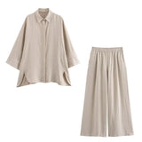 2025 New Casual Thin Loose Shirt Tight Straight Trousers Set